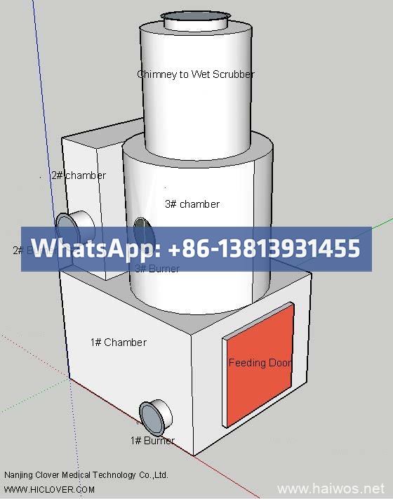 General specifications of a 100 kg/hr three combustion Chambers Incinerator